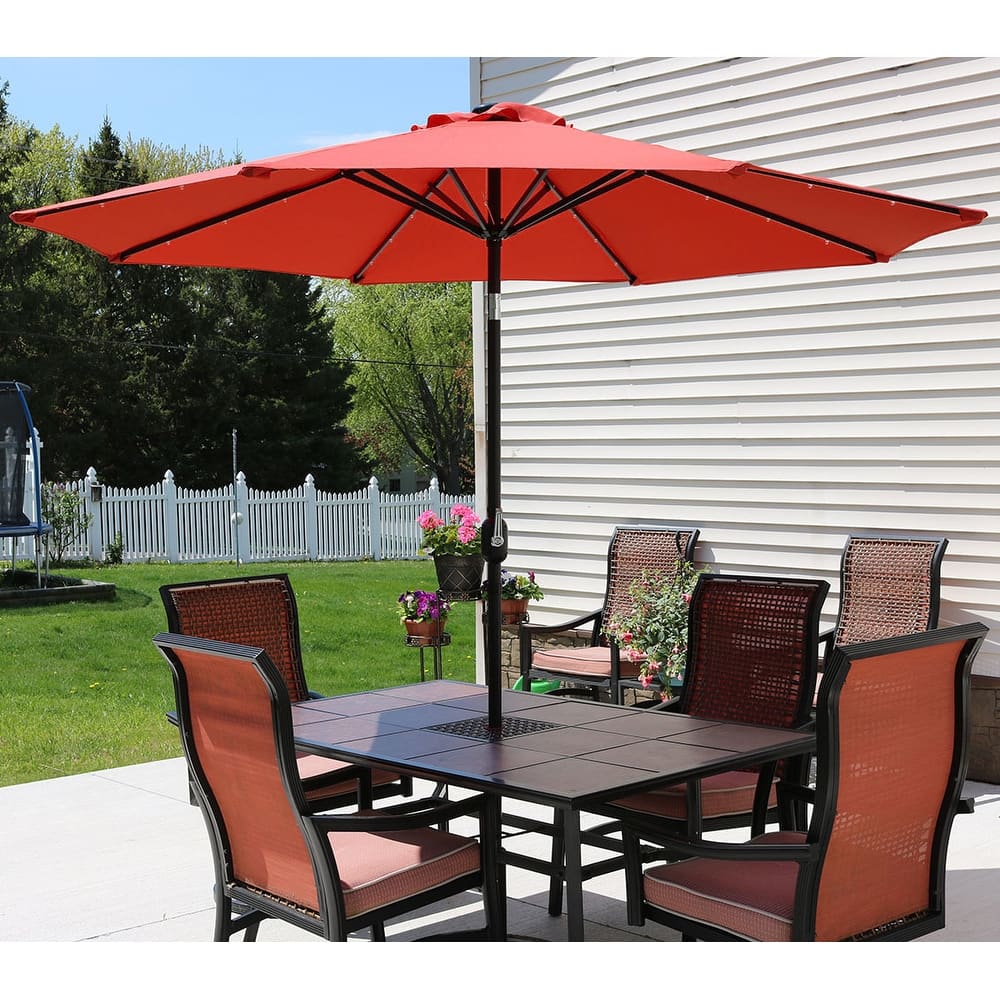 Sunnydaze 9-Foot Outdoor Market Patio Umbrella with Solar LED Lights