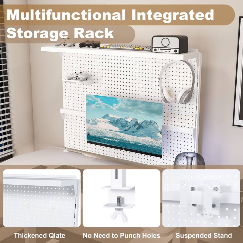 Clamp-On Desk Pegboard with Single Monitor Stand