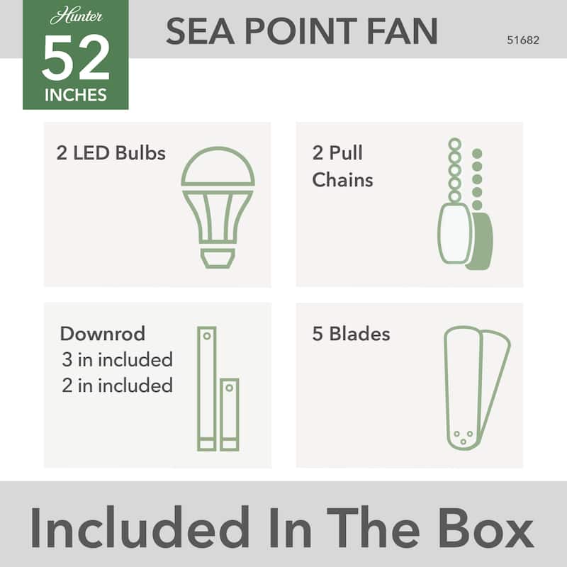 Hunter 52" Sea Point Outdoor Ceiling Fan with LED Light Kit and Pull Chain, Wet Rated