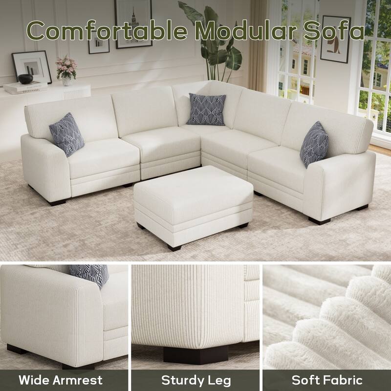 6 Piece Modular Corduroy Sectional With Ottoman