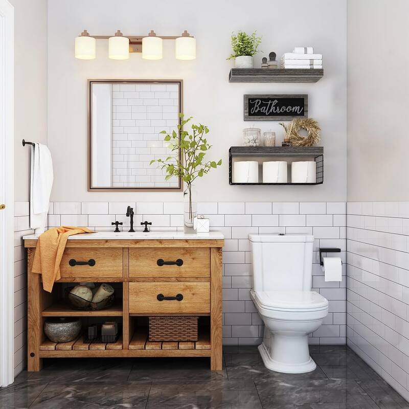 Toilet Bathroom Shelves - Paper Storage Wall Mount, Small Floating Shelves 2+1 Set