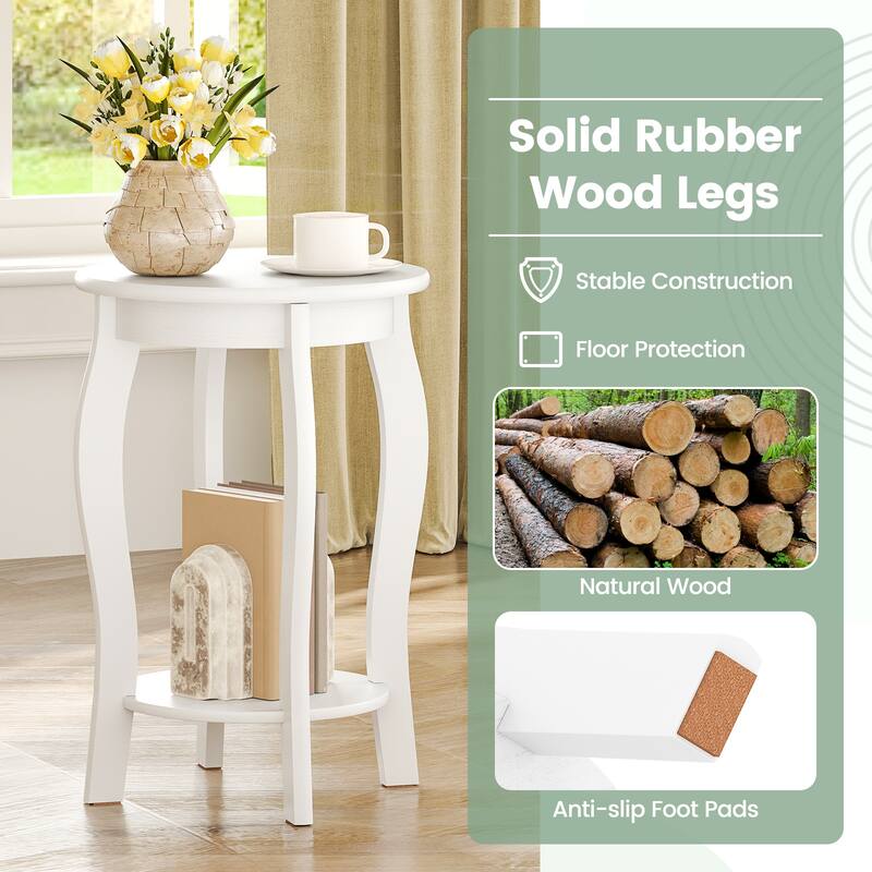 Gymax 2-Tier Round End Table Set of 2 Narrow Sofa Side Nightstand w/
