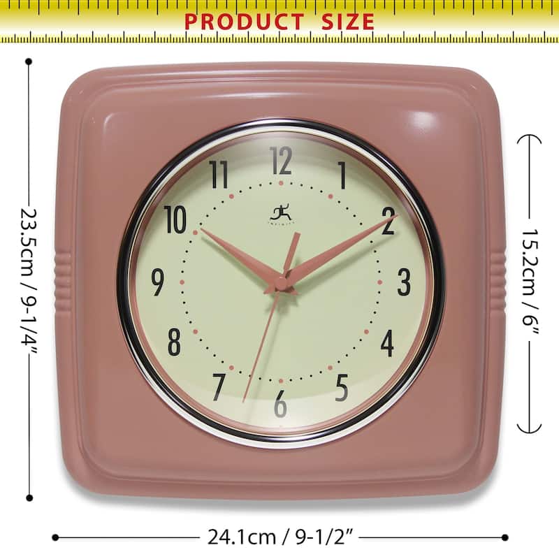 Infinity Instruments Retro 9.25-inch Square Wall Clock - 9.25 x 1.875 x 9.5