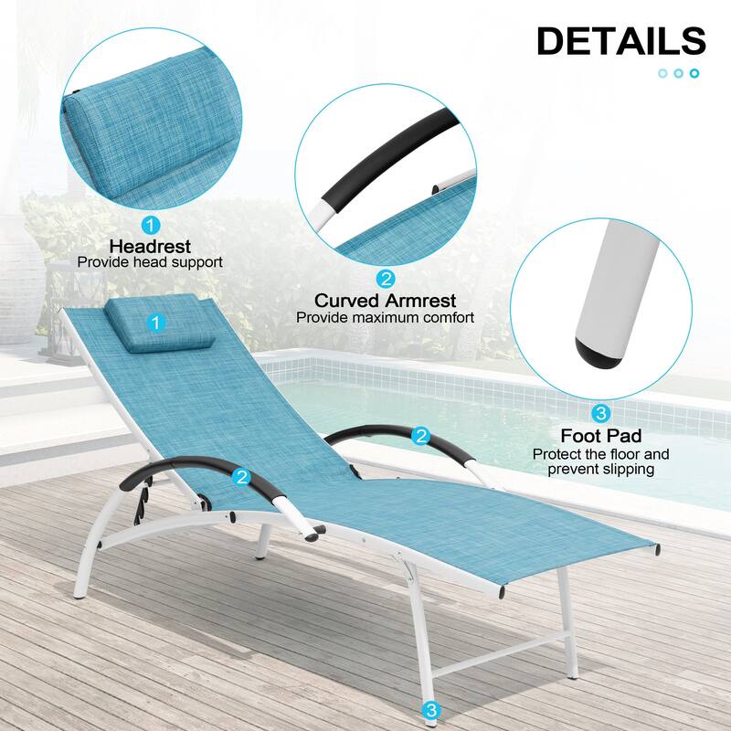 Crestlive Products Outdoor Adjustable Reclining Chaise Lounge Chair with Armrest