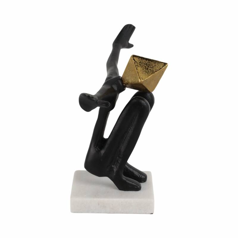 Abstract Metal Stone Head with Extended Arms Pose - 13" Black Gold - 13" x 5" x 8"