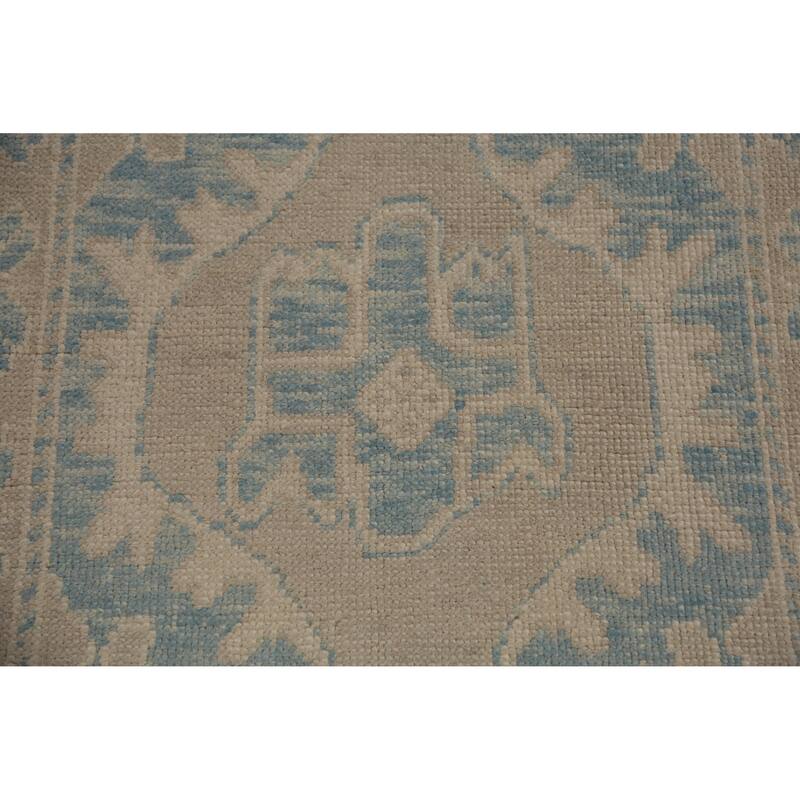 Hand Knotted Oriental 100% Wool Carpet Transitional Geometric Navy Blue & Blues Oushak Runner Rug - 13' 1'' X 3' 6''