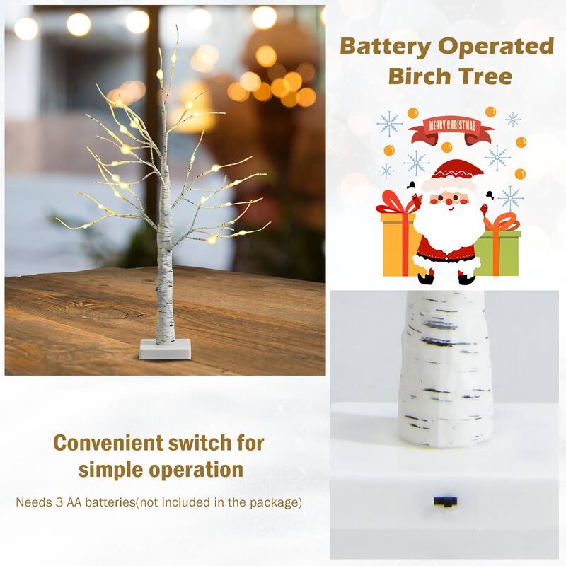 2FT Pre Lit Birch Tree Artificial Small Tree White Christmas Tree