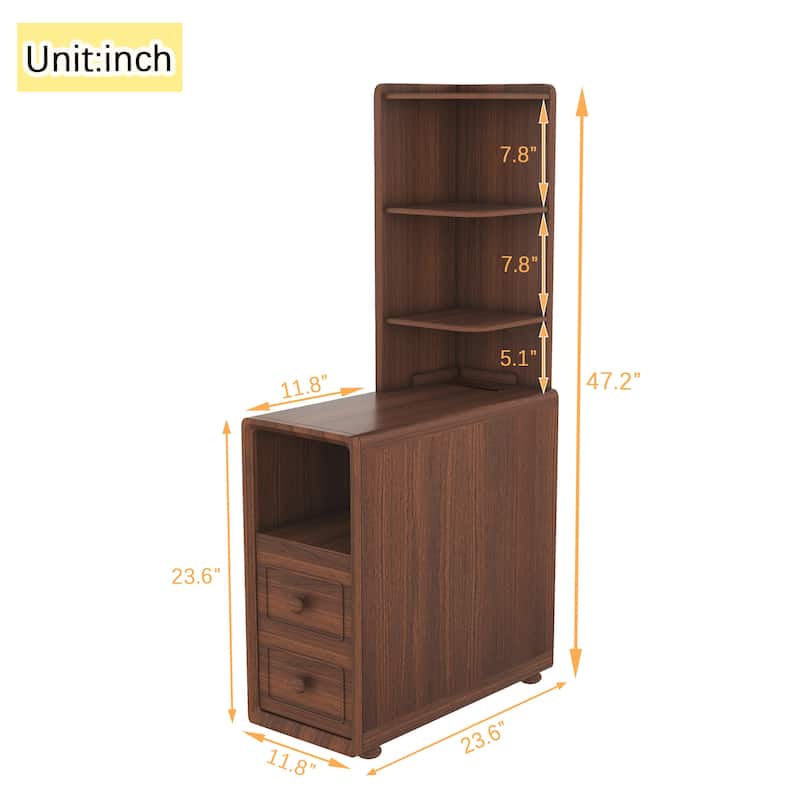 Roomfitters 47" Tall End Table, Corner Shelf Nightstand with Wooden Legs for Bedroom, Walnut
