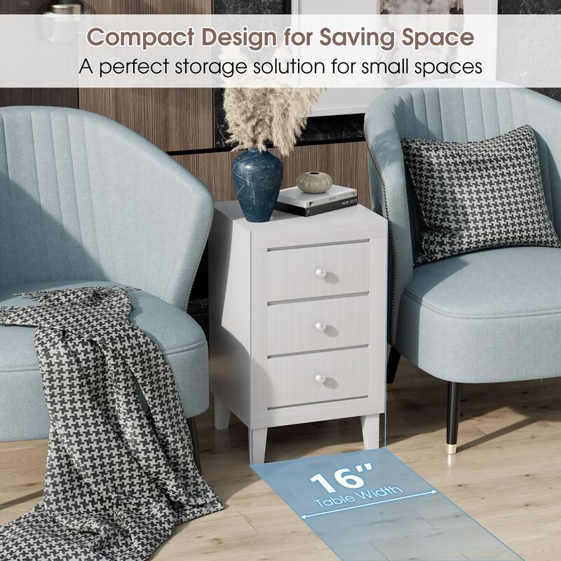 Costway Nightstand Sofa Side Coffee Table with 3 Drawer for Bedroom