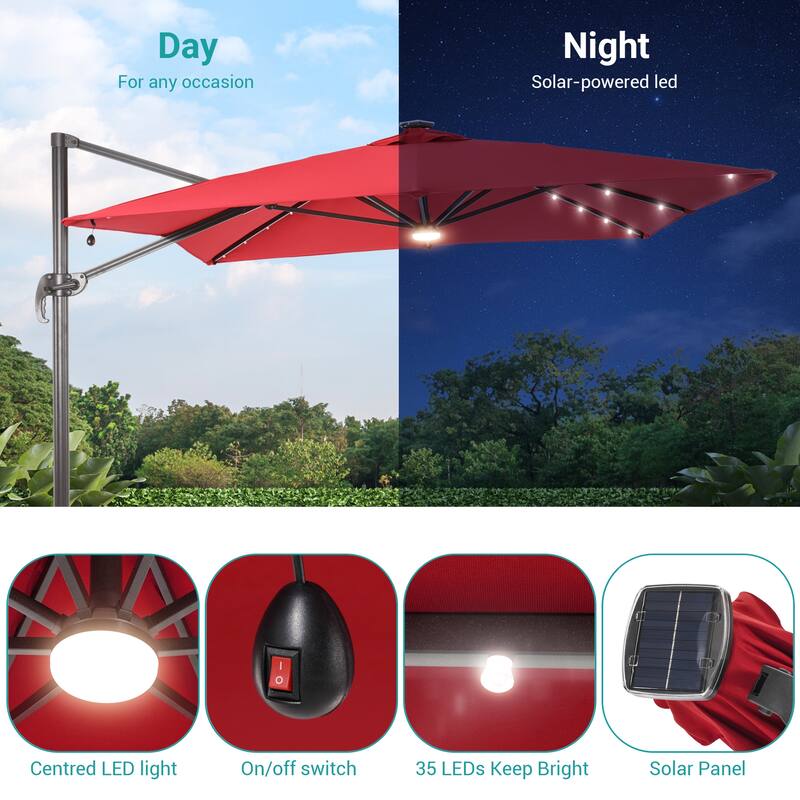 BONOSUKI 10x8FT LED Cantilever Patio Umbrella 360 Rotation and Canopy