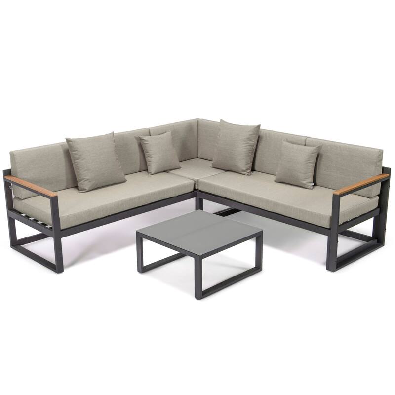 Chelsea 3-Piece Adjustable Headrest All-Weather Sectional Set in Aluminum Frame with Removable Cushion Covers for Indoor/Outdoor