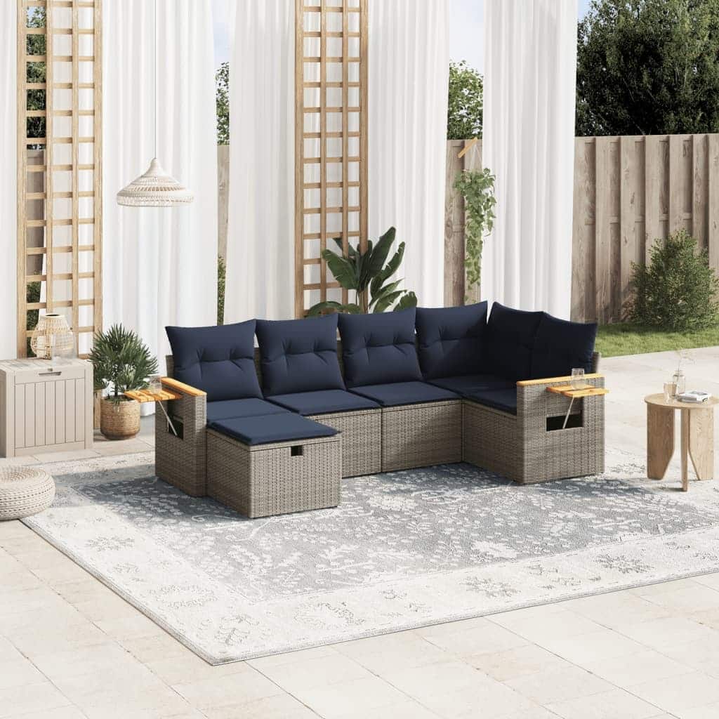 vidaXL Patio Sofa Set with Cushions Outdoor Conversation Furniture Poly Rattan