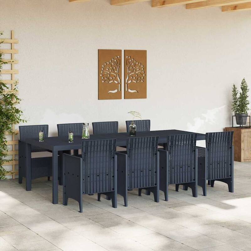 vidaXL Garden Dining Set 9/11 pcs Anthracite/Brown Polt rattan - 250 x 100 x 73 cm