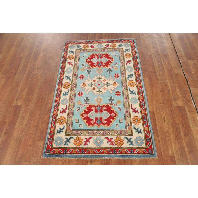 Aqua Blue Kazak Foyer Rug Handmade Wool Carpet - 2'7"x 4'3"