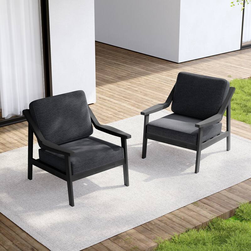 Set of 2 Outdoor Teak Wood Patio Chair with Cushion