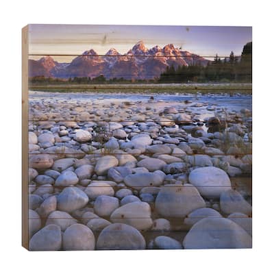 Teton Range As Seen From The Snake River, Grand Teton National Park, Wyoming, USA Print On Wood by Charles Gurche - Multi-Color