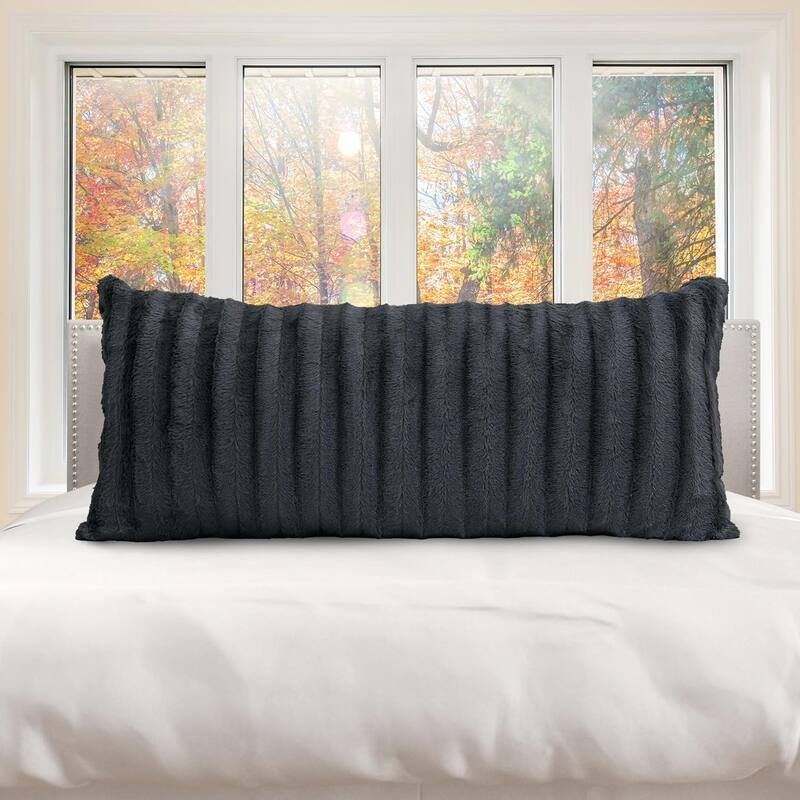 Cheer Collection 18x40 Faux Fur Decorative Throw Pillow - Grey