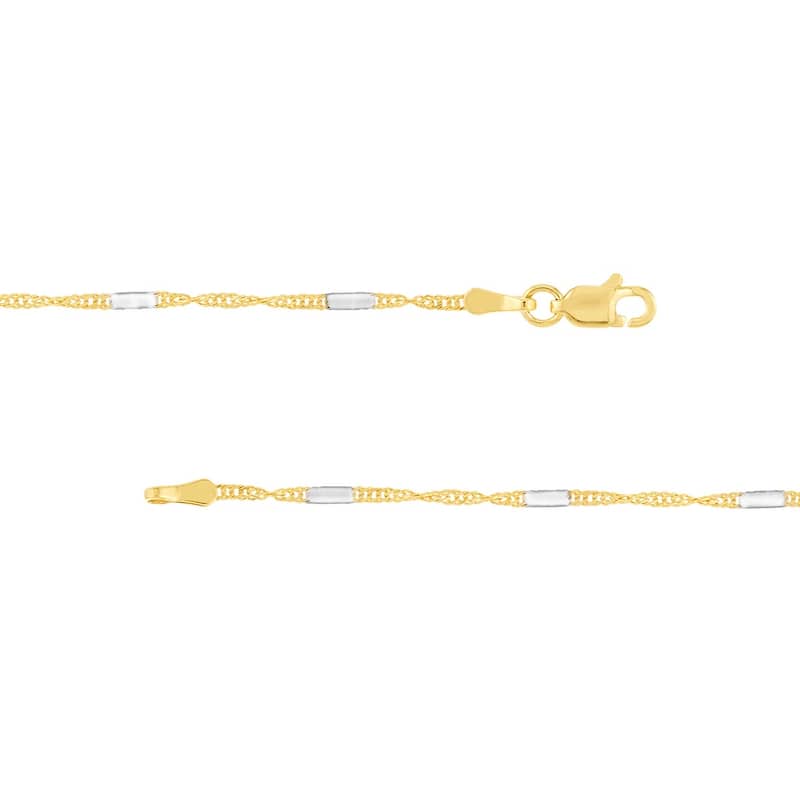 Curata 14k Two-tone Gold 1.45mm Flat Station Singapore Chain Necklace (Lobster)