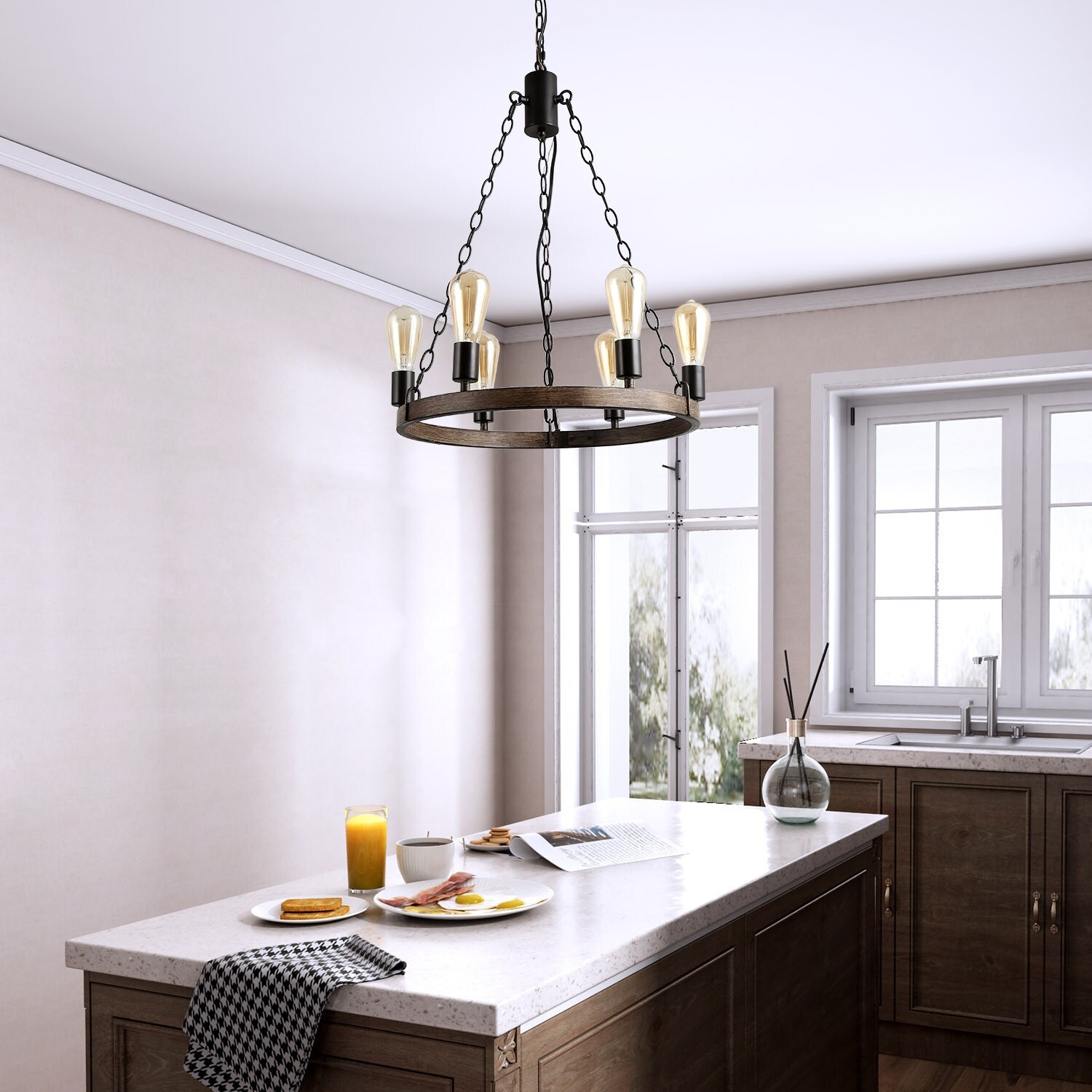 The Gray Barn Farmhouse Wagon Wheel 6 lights Chandelier for Kitchen Island Diving Room D20.5 x H26.8 On Sale Bed Bath Beyond 29213593