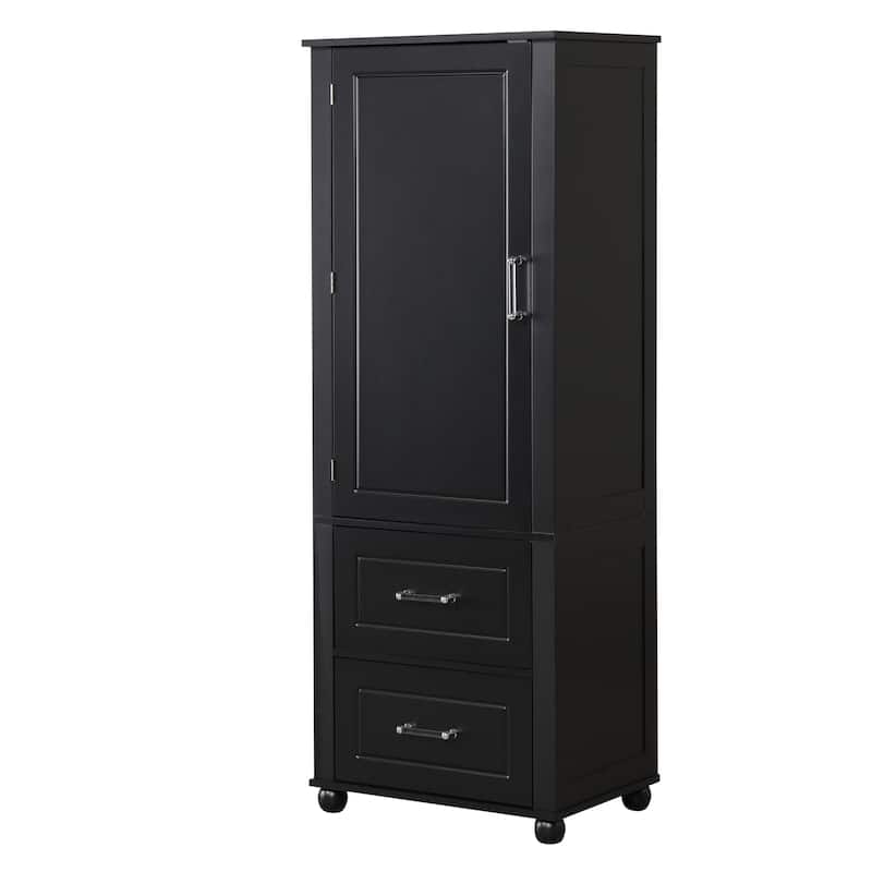 Freestanding Wood Bathroom Cabinet with Doors, 2 Storage Drawers