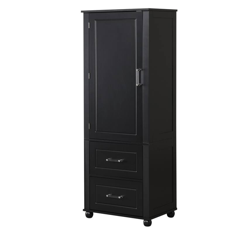 Roomfitters Tall Bathroom Cabinet with 2 Drawers and Adjustable Shelf Freestanding Painted MDF Structure