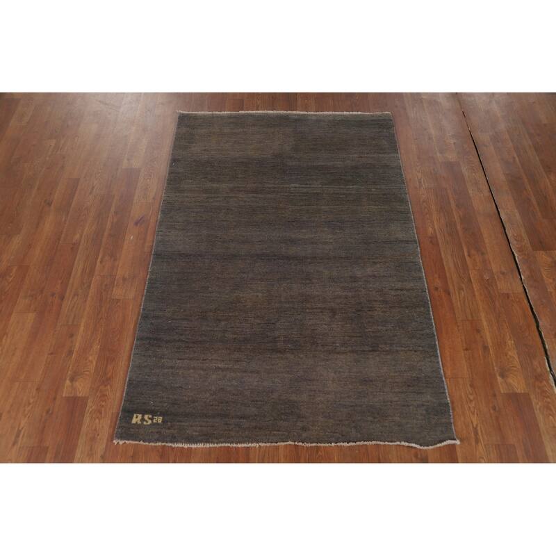 Modern Gabbeh Foyer Rug Handmade Grey Wool Carpet - 3'3"x 4'10"