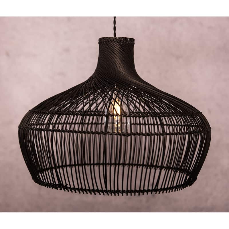 Modern Hand-woven Rattan Pendant Black Coastal Hanging Light