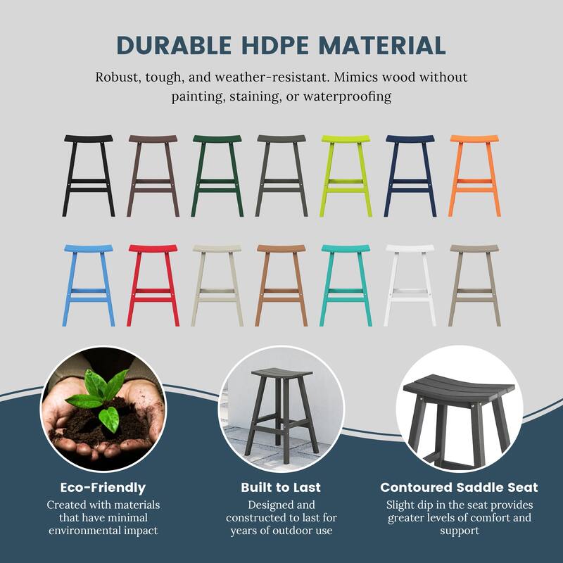 Laguna Hdpe All Weather Outdoor Patio 29" Saddle Seat Bar Stool (Set Of 3)