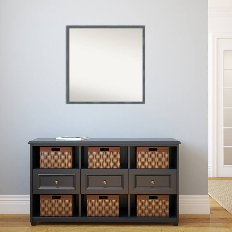 Non-Beveled Wood Wall Mirror - Dixie Blue Grey Rustic Narrow Frame