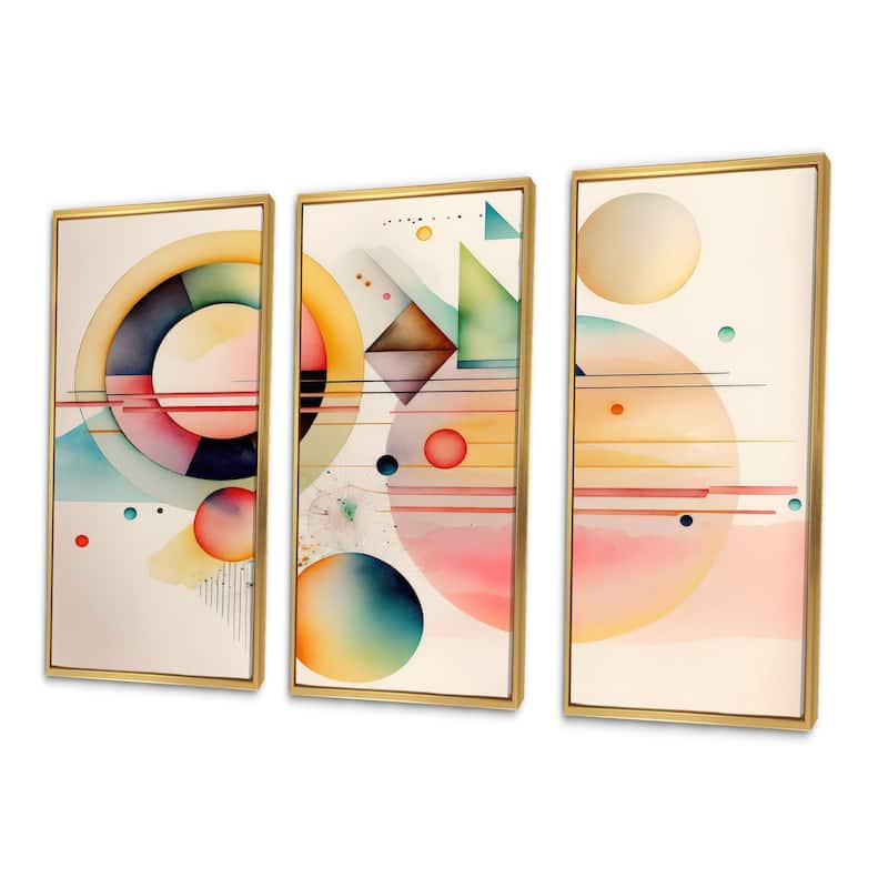 Designart "Pastel Minimalist Multi Shape Art III" Modern Geometric Framed Canvas Art Print - 3 Panels