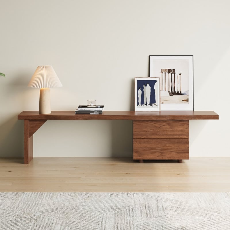 Modern 71" Solid Wood Tv Stand With Drawers, Media Console Table For Living Room, Walnut Finish
