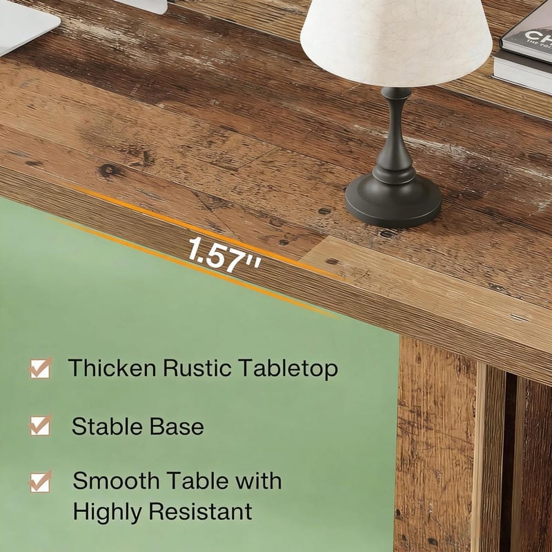 63" Farmhouse-Style Home Office Desk with Thick MDF Top and Sturdy Base