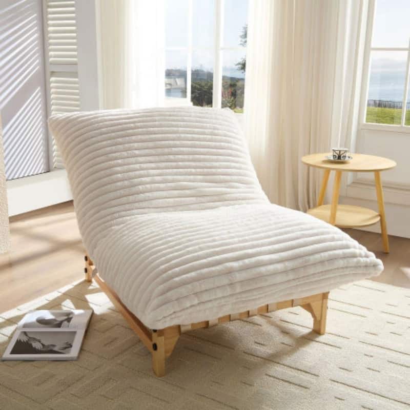 Single Seat Armless Corduroy Lazy Sofa With Backrest - Off White
