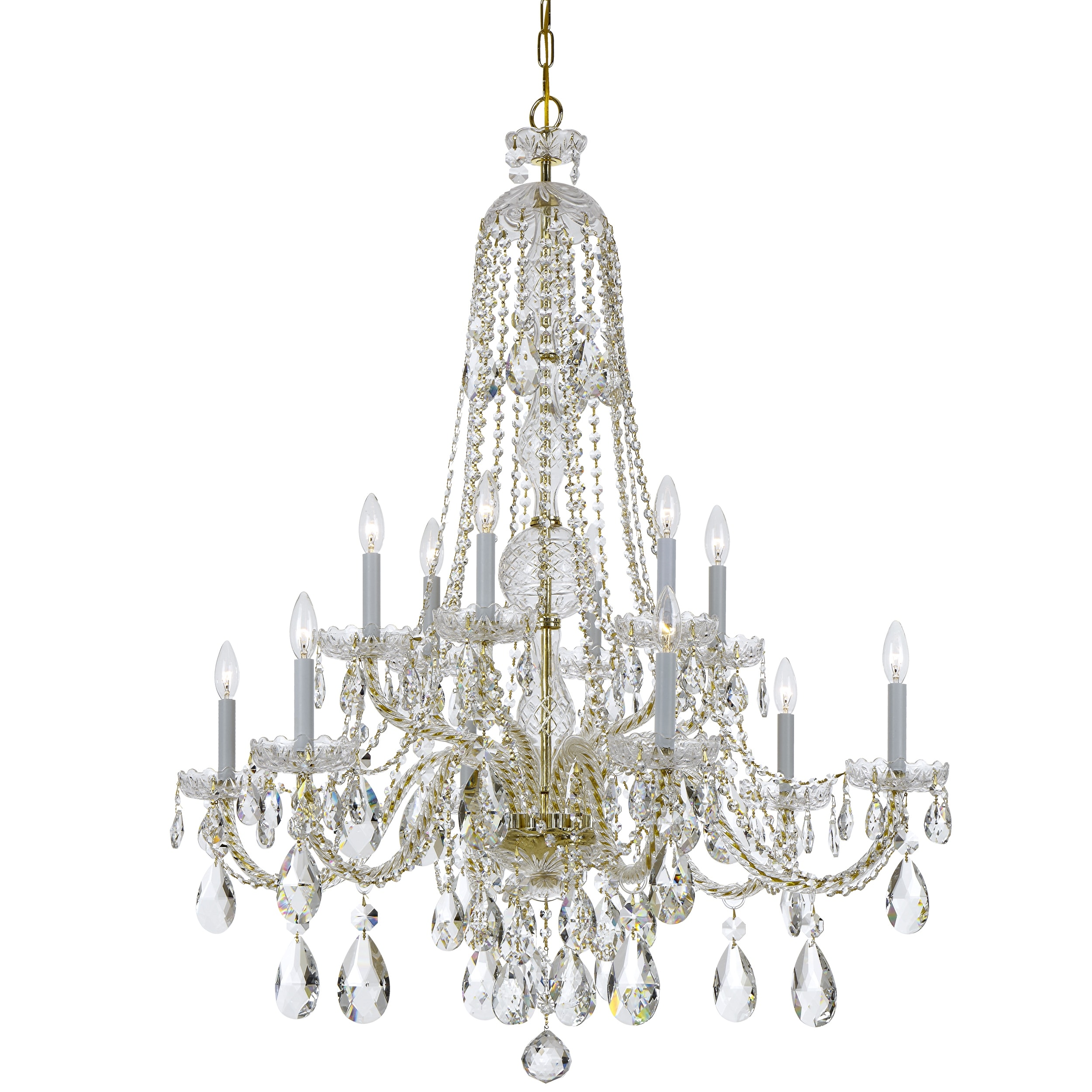 Traditional Crystal 12 Light Clear Crystal Brass Chandelier - 37.5'' W x 48'' H