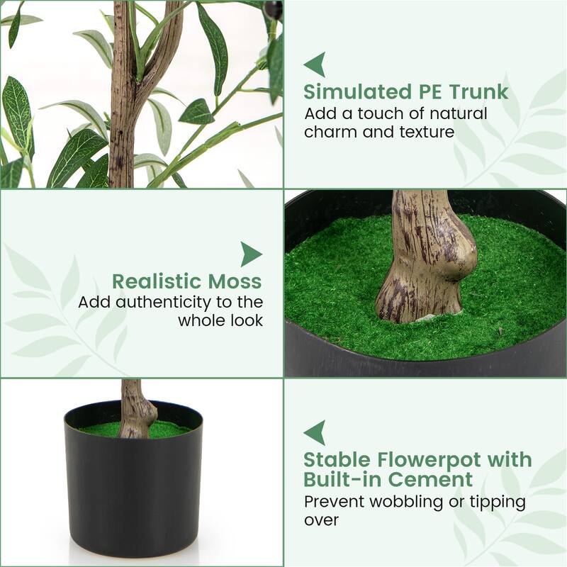 Gymax 4.5 FT Tall Artificial Olive Tree Set of 2 Fake Potted Trees w/