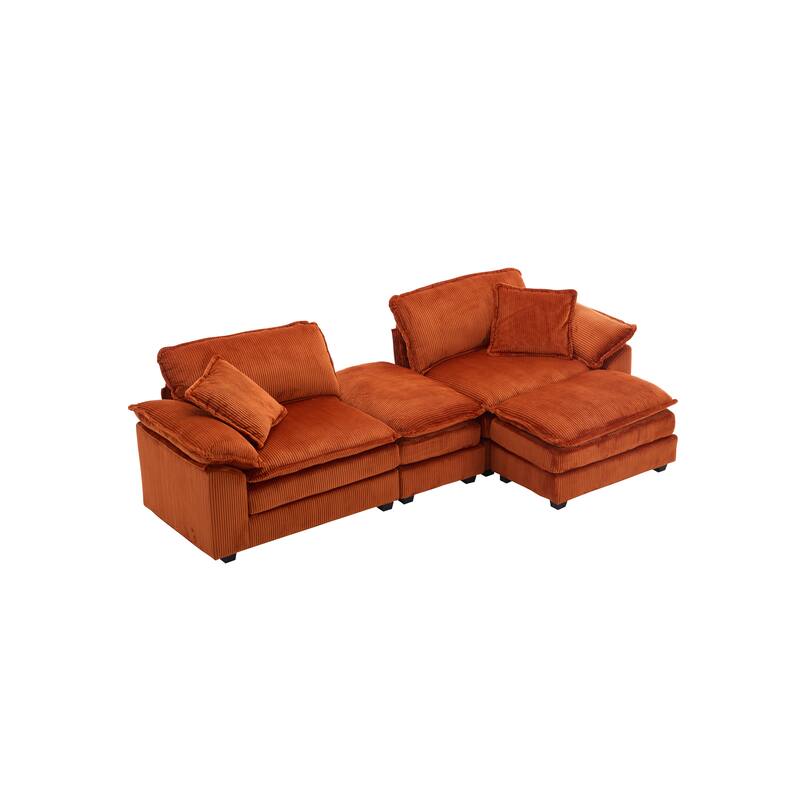 Corduroy Sleeper Sectional Sofa, Loveseat & Ottomans Chaise Lounge Set