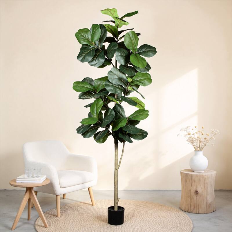 7" Artificial Fiddle Leaf Fig Tree in Black Plastic Pot