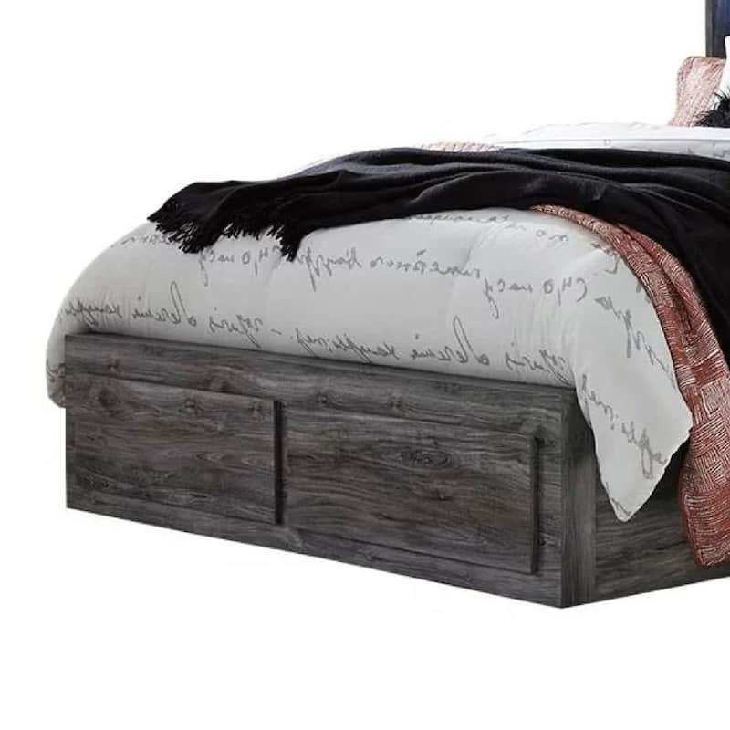 Bays Queen Size Storage Bed with 6 Drawers, Driftwood Smoke Gray, LED
