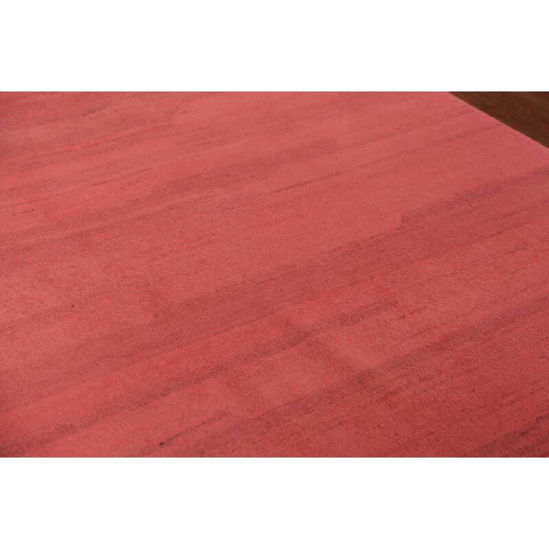 Modern Gabbeh Oriental Area Rug Hand-Knotted Pink Wool Carpet - 6'10" x 9'9"