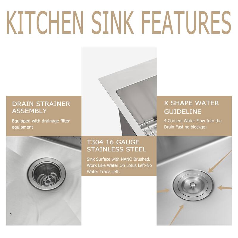 Kichae Robust Drop-in Kitchen Sink 30/33 inch Stainless Steel Kitchen Sink with Wide Flange