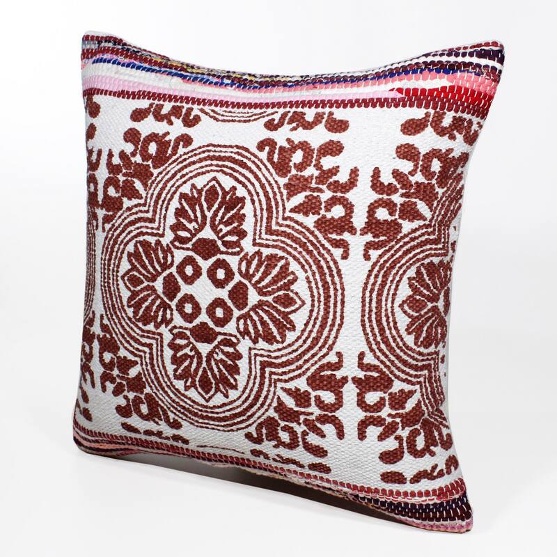 Handwoven Tesserae Mosaic Medallion Square Throw Pillow - 20" - Red and White