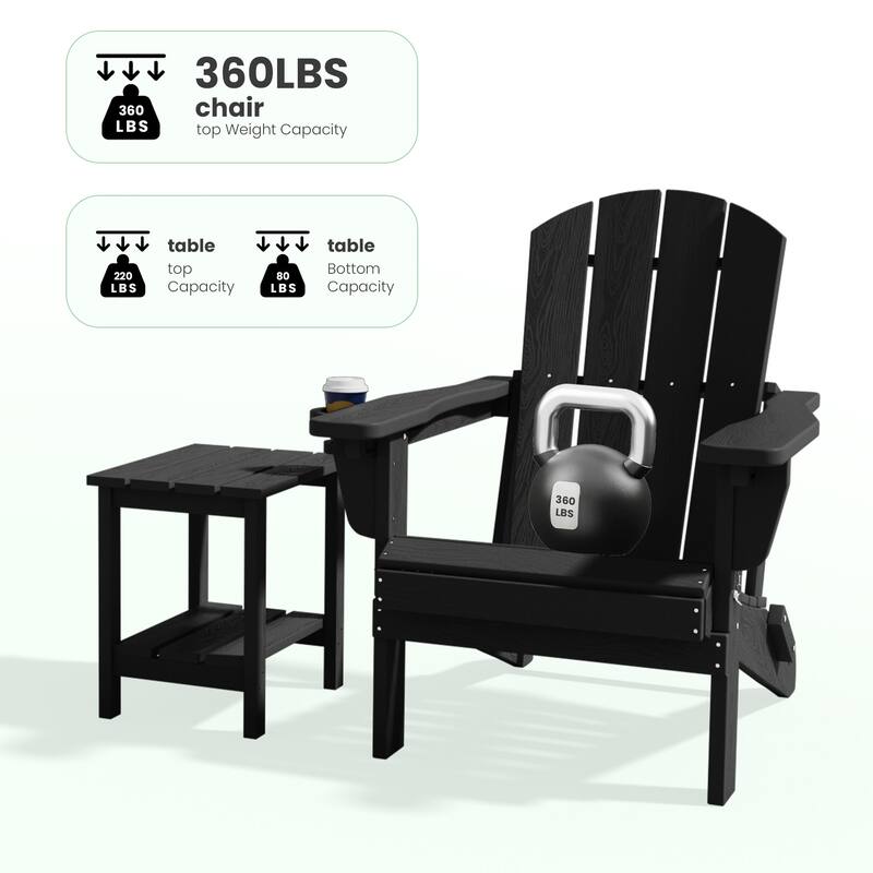 5-Piece Adjustable Plastic Patio Adirondack Chairs With Side Table Set