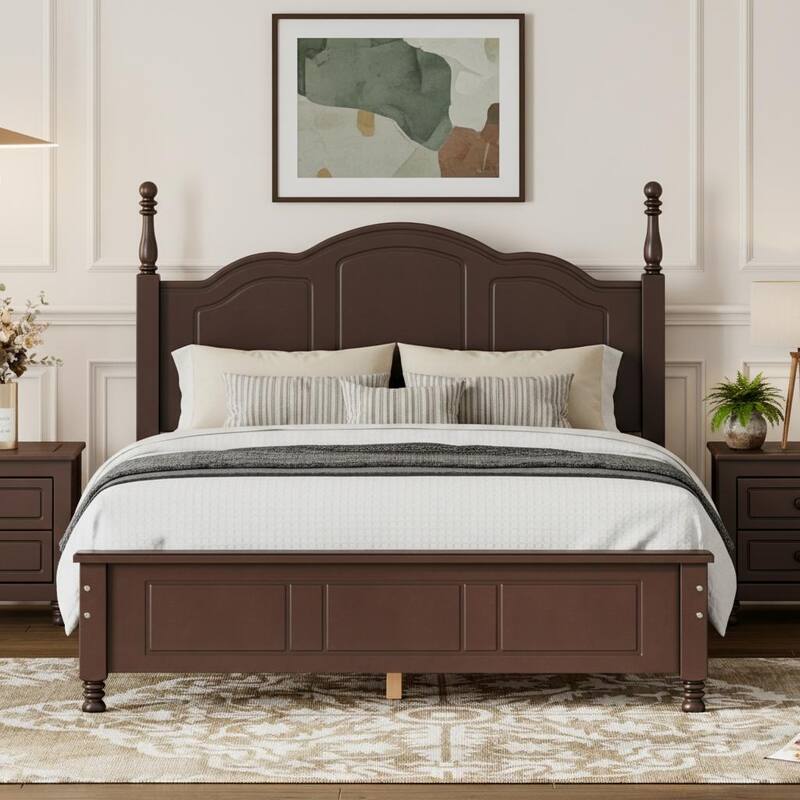 Retro Wood Platform Bed Frame with Wooden Slat Support by Harper&Bright Designs - Walnut - Full