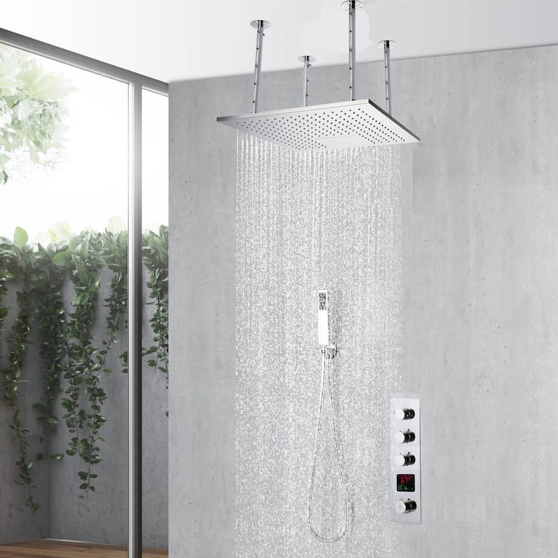 20inch ceiling mount rainfall waterfall shower systems 3 way thermostatic digital display shower faucet - 7'6" x 10'9" - White