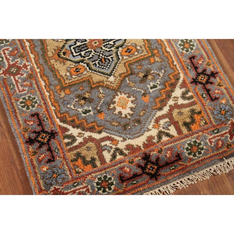 Gray Geometric Heriz-Serapi Indian Accent Rug Handmade Wool Carpet - 2'0"x 3'0"