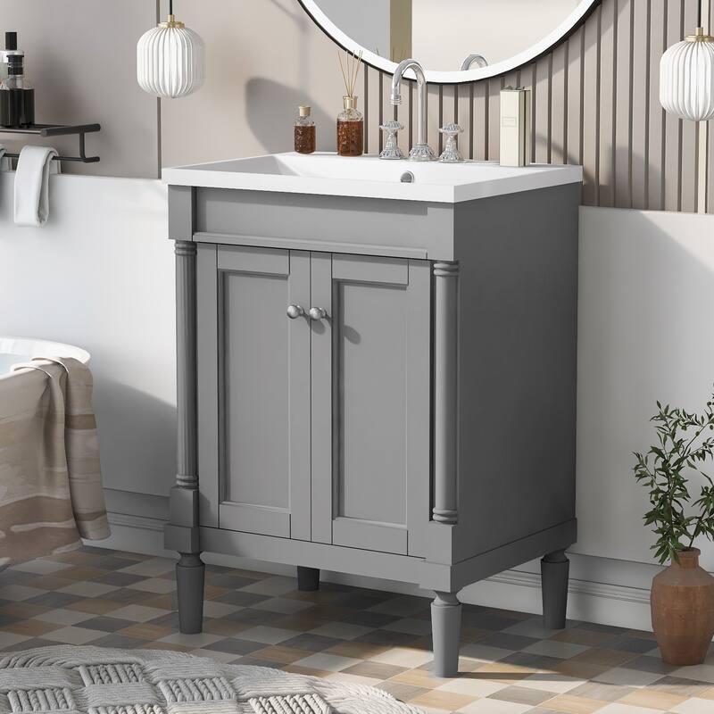 24'' 2-Tier Modern Bathroom Vanity with Top Sink