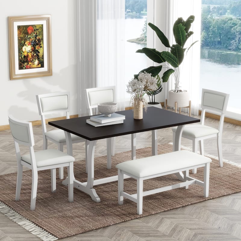 Luxury Rectangular 6-Piece Dining Table Set w/Bench & Side Chairs - Bed ...
