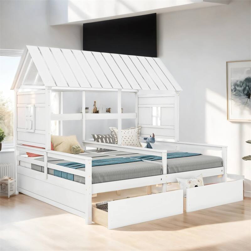 Twin Size House Platform Beds with Two Drawers