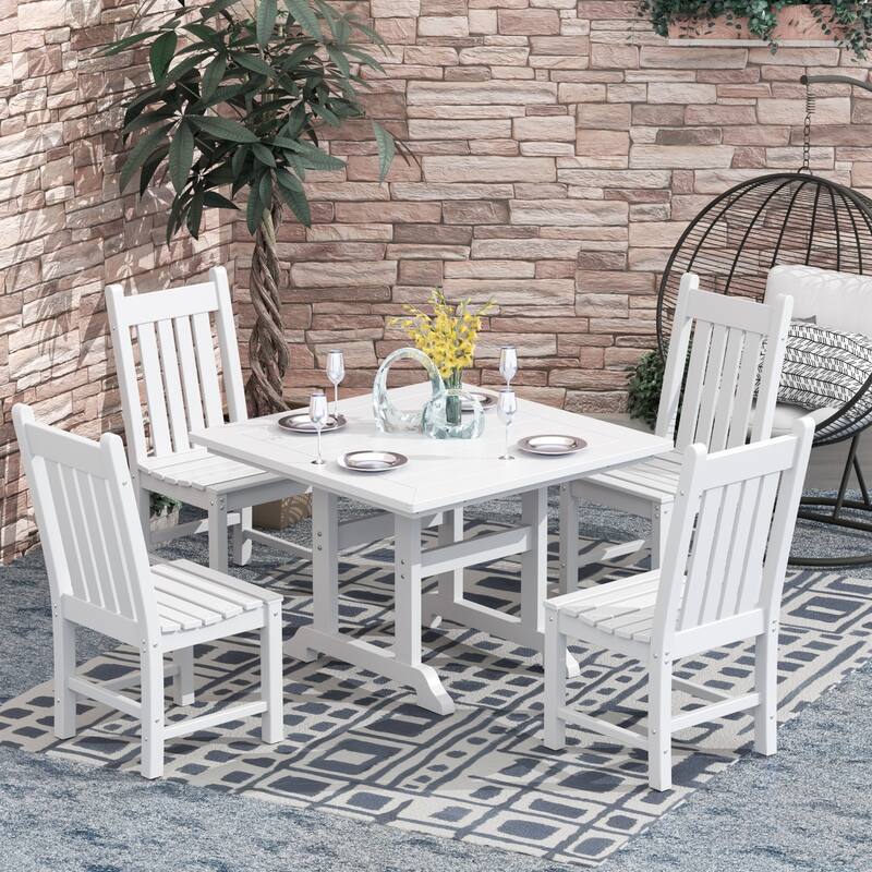 Laguna Hdpe All Weather Outdoor Patio Dining Set with Square Table, Armless Chairs (5-Piece Set)