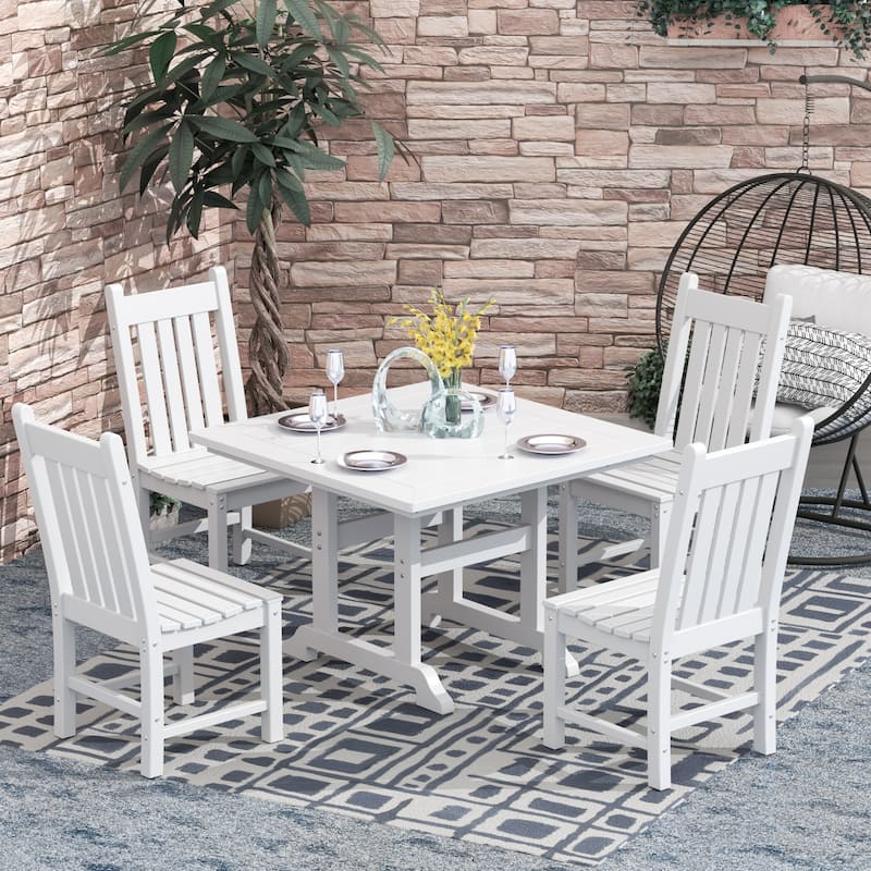 Laguna Hdpe All Weather Outdoor Patio Dining Set with Square Table, Armless Chairs (5-Piece Set) - White
